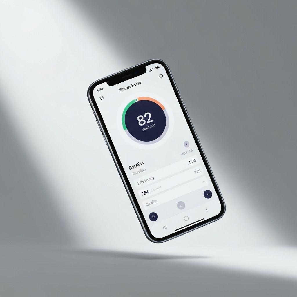 Somneo sleep dashboard showing a sleep score of 82, with duration, efficiency, latency, and quality metrics