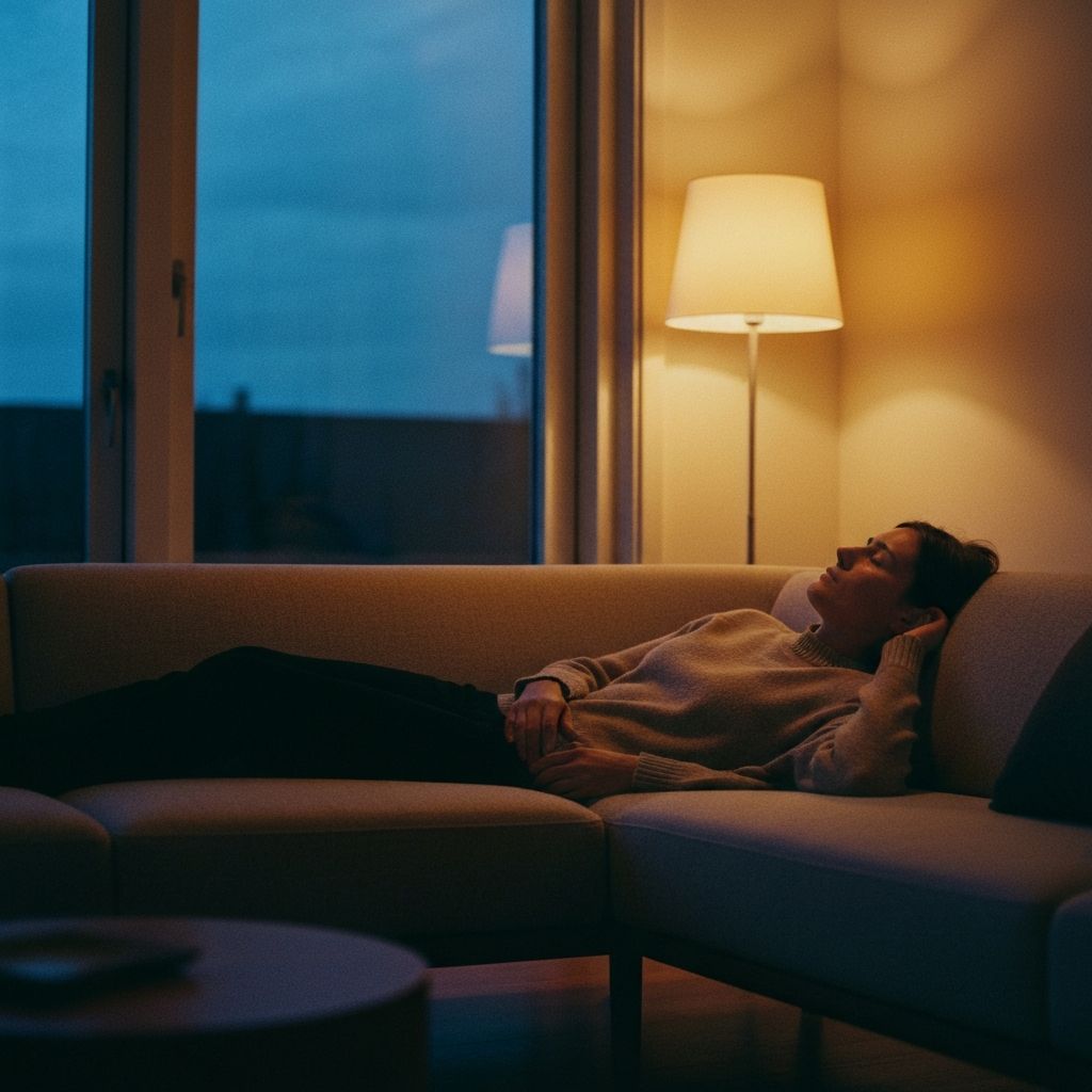 Person resting peacefully in soft evening light